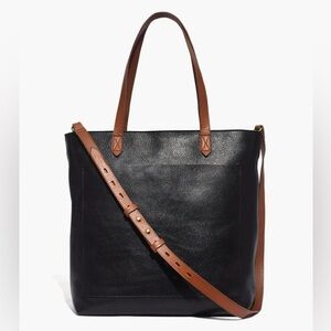 Madewell Transport top zip leather bucket crossbody tote purse bag brown black M